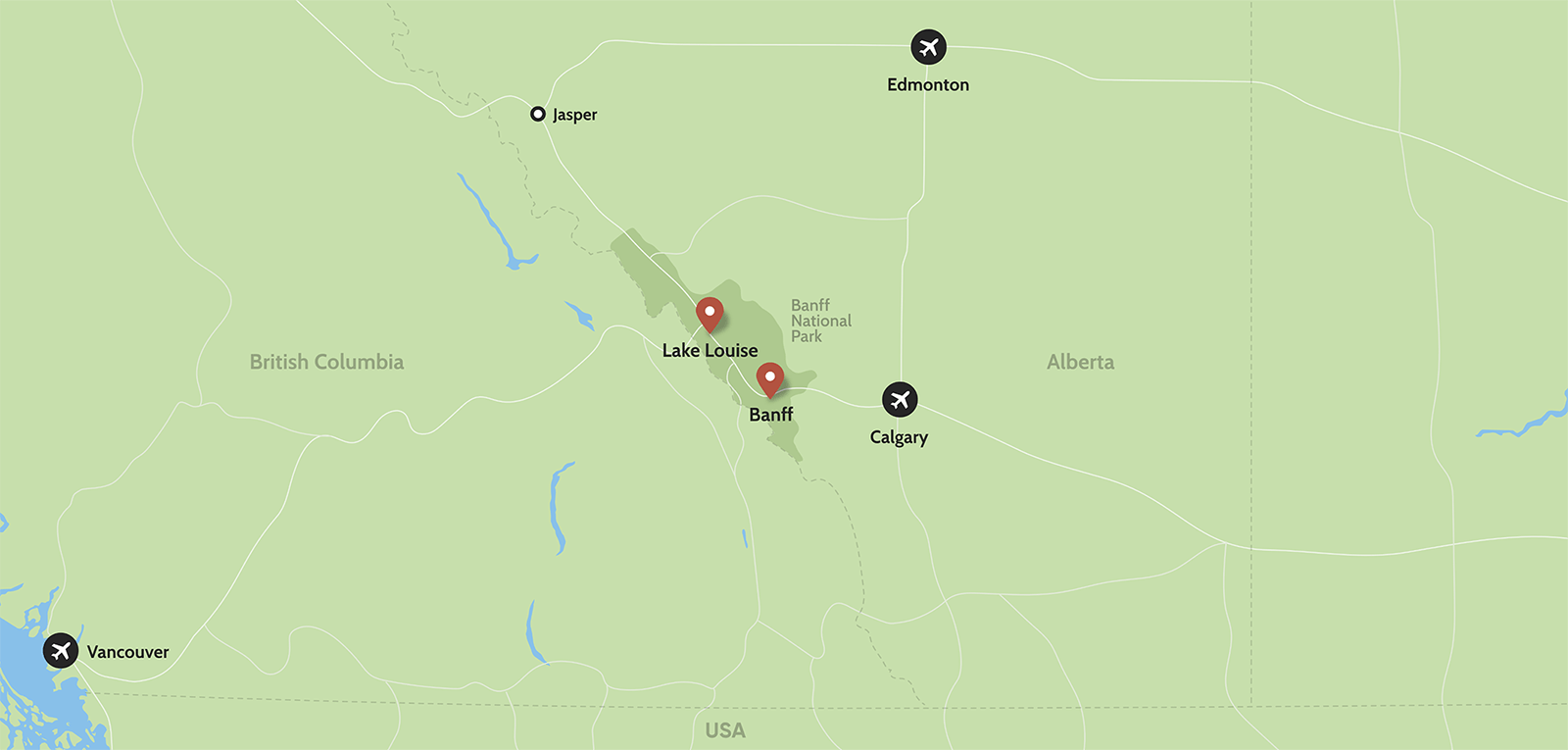 Map of town distances to Banff
