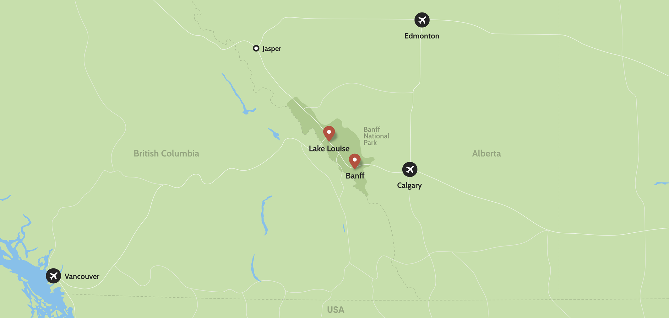 Map of town distances to Banff