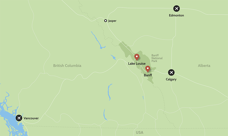 Map of town distances to Banff